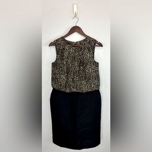 TALBOTS $189 Silk Leopard Dress Office Business Wool Sleeveless Short Black‎ 8